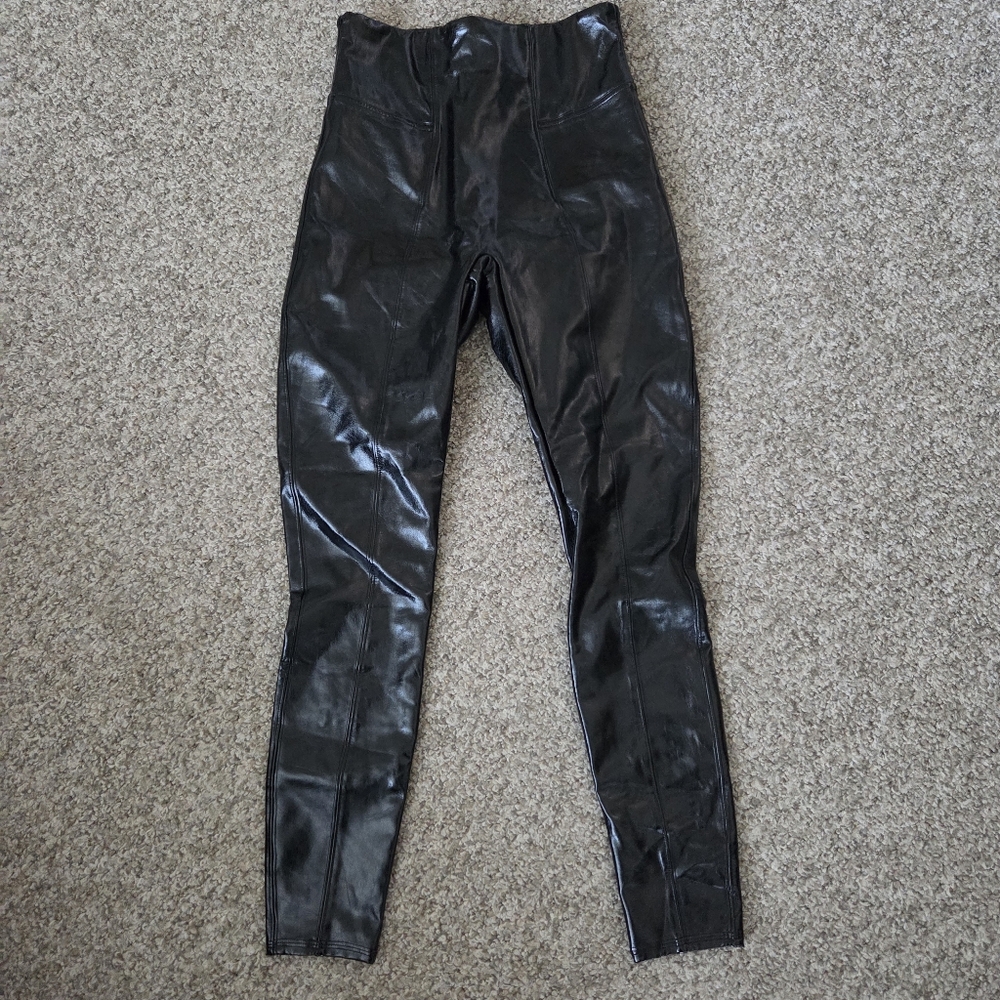SPANX Faux Leather Leggings Classic Black High Rise‎ Size Small - 27" inseam EUC